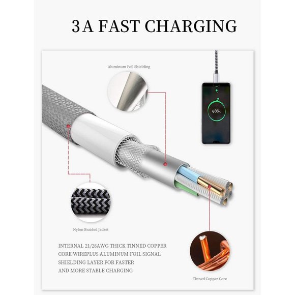 USB Type C Cable Fast Charging Tpc001 5 Pack(6Ft 3A) Braided C Charger Cables - Picture 6 of 7